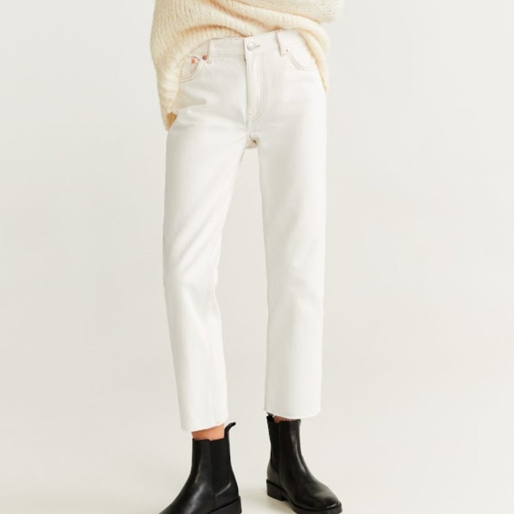 NWT Mango Jeans Straight Crop Off White Size 6